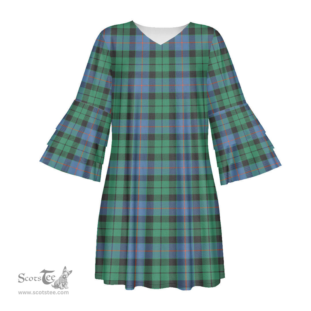 Scottish Morrison Ancient Tartan Womens Stacked Ruffle Sleeve Tartan Dress