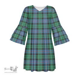Scottish Morrison Ancient Tartan Womens Stacked Ruffle Sleeve Tartan Dress