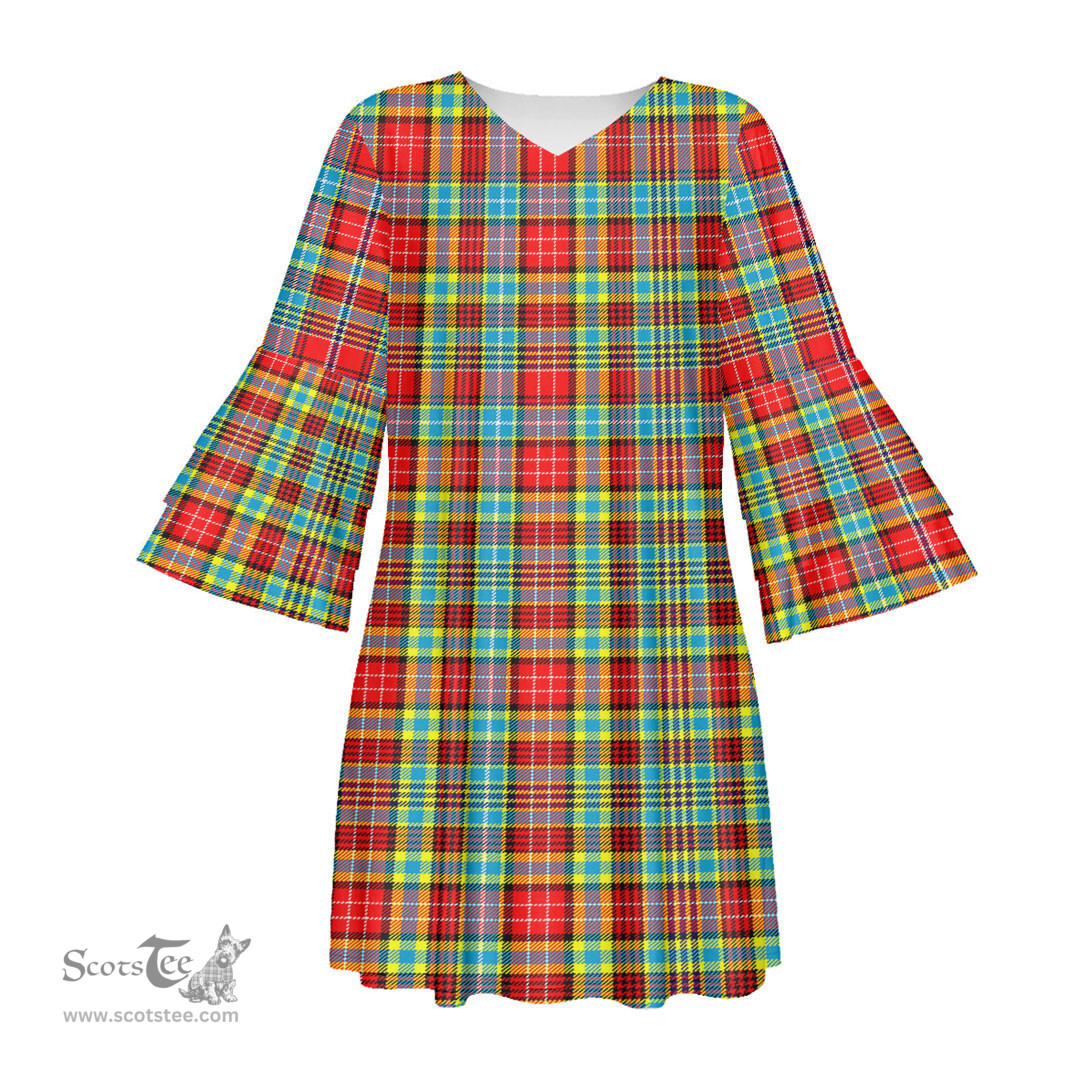 Scottish Ogilvie Tartan Womens Stacked Ruffle Sleeve Tartan Dress