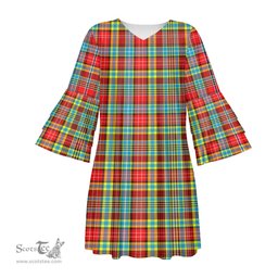 Scottish Ogilvie Tartan Womens Stacked Ruffle Sleeve Tartan Dress