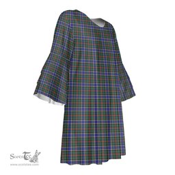 Scottish Ogilvie Hunting Modern Tartan Womens Stacked Ruffle Sleeve Tartan Dress