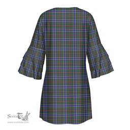 Scottish Ogilvie Hunting Modern Tartan Womens Stacked Ruffle Sleeve Tartan Dress