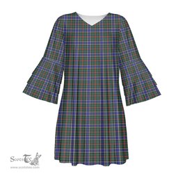 Scottish Ogilvie Hunting Modern Tartan Womens Stacked Ruffle Sleeve Tartan Dress