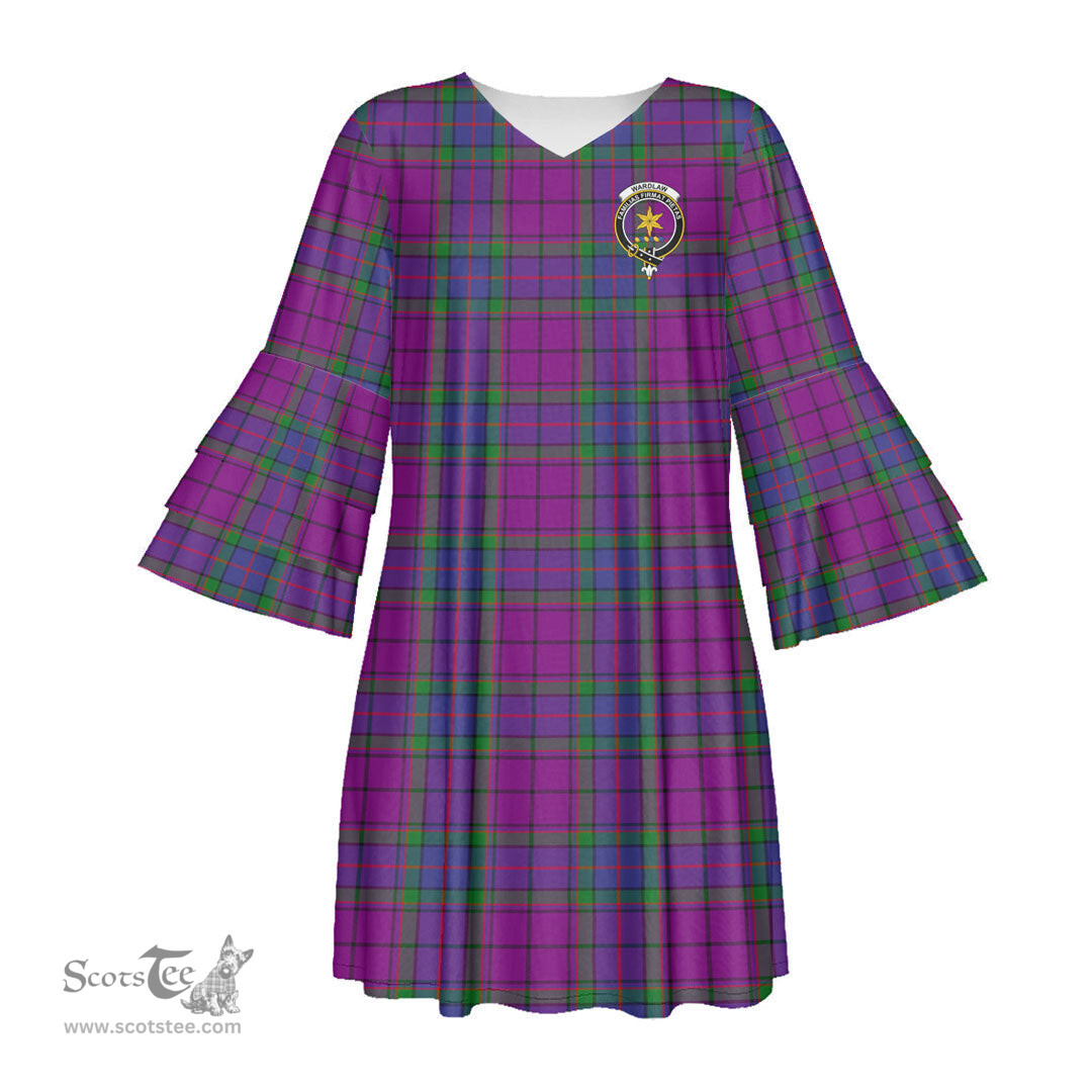 Scottish Wardlaw Modern Clan Tartan Crest Womens Stacked Ruffle Sleeve Tartan Dress