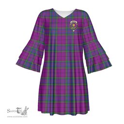 Scottish Wardlaw Modern Clan Tartan Crest Womens Stacked Ruffle Sleeve Tartan Dress