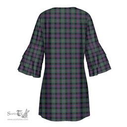 Scottish Rose Hunting Modern Tartan Womens Stacked Ruffle Sleeve Tartan Dress