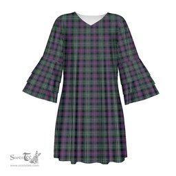Scottish Rose Hunting Modern Tartan Womens Stacked Ruffle Sleeve Tartan Dress