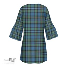 Scottish Robertson Hunting Ancient Clan Tartan Crest Womens Stacked Ruffle Sleeve Tartan Dress