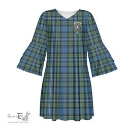 Scottish Robertson Hunting Ancient Clan Tartan Crest Womens Stacked Ruffle Sleeve Tartan Dress