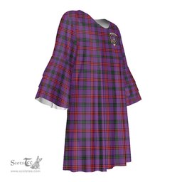 Scottish Montgomery Modern Clan Tartan Crest Womens Stacked Ruffle Sleeve Tartan Dress