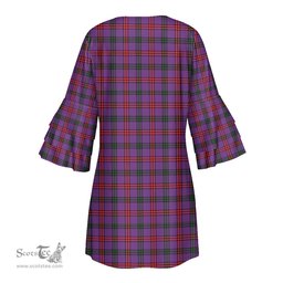 Scottish Montgomery Modern Clan Tartan Crest Womens Stacked Ruffle Sleeve Tartan Dress