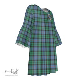 Scottish Morrison Ancient Clan Tartan Crest Womens Stacked Ruffle Sleeve Tartan Dress