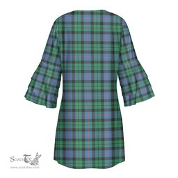 Scottish Morrison Ancient Clan Tartan Crest Womens Stacked Ruffle Sleeve Tartan Dress