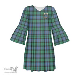 Scottish Morrison Ancient Clan Tartan Crest Womens Stacked Ruffle Sleeve Tartan Dress