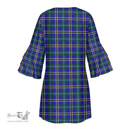 Scottish Weir Modern Tartan Womens Stacked Ruffle Sleeve Tartan Dress