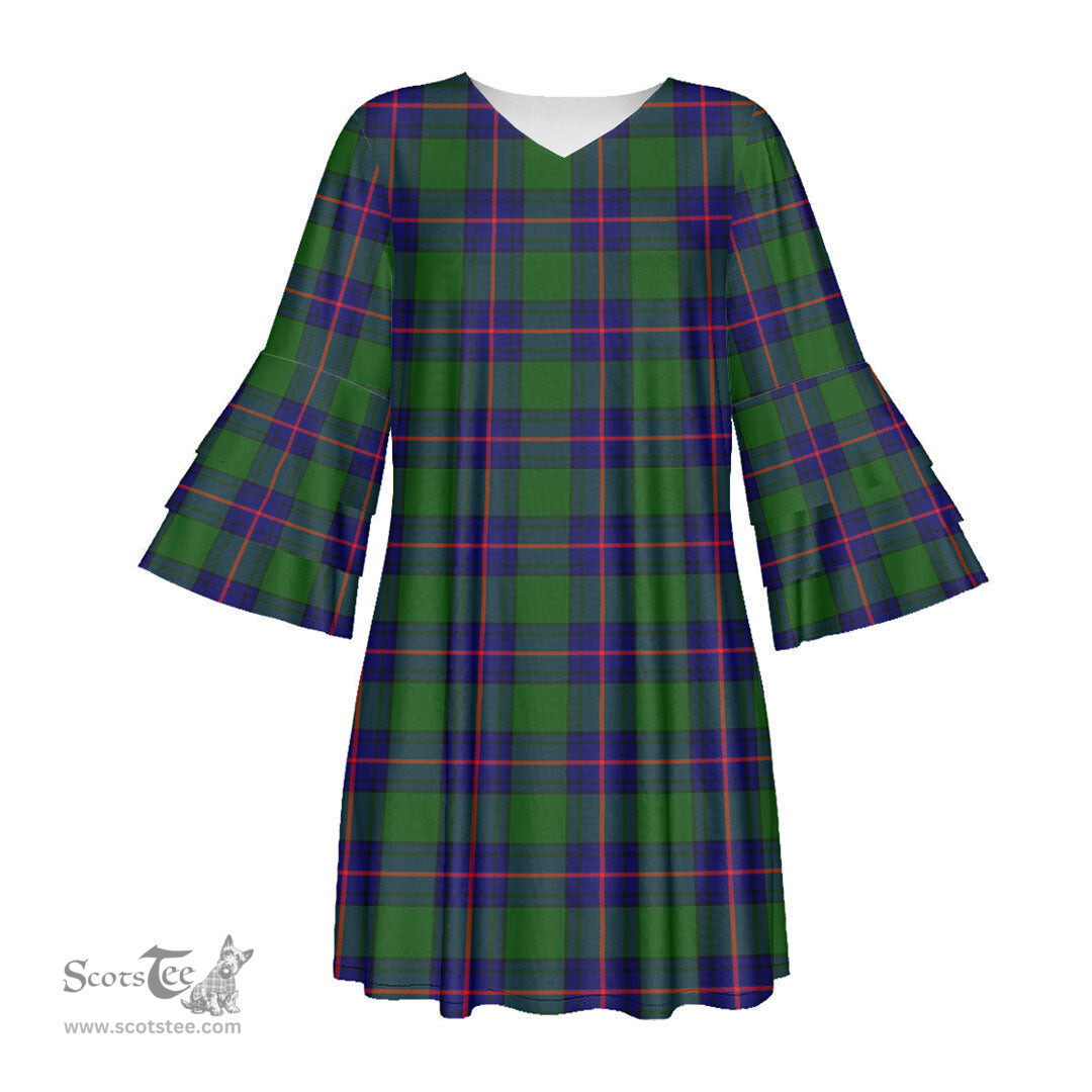 Scottish Shaw Modern Tartan Womens Stacked Ruffle Sleeve Tartan Dress