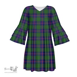 Scottish Shaw Modern Tartan Womens Stacked Ruffle Sleeve Tartan Dress