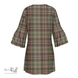 Scottish SCOTT GREEN WEATHERED Tartan Womens Stacked Ruffle Sleeve Tartan Dress