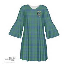 Scottish Montgomery Ancient Clan Tartan Crest Womens Stacked Ruffle Sleeve Tartan Dress