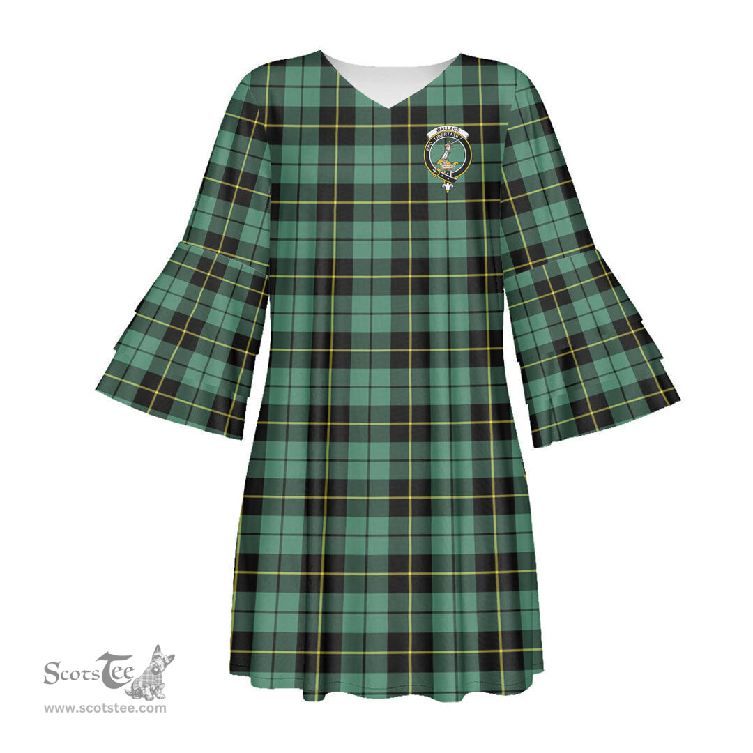 Scottish Wallace Hunting Ancient Clan Tartan Crest Womens Stacked Ruffle Sleeve Tartan Dress