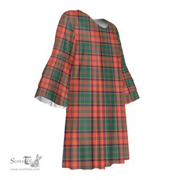 Scottish Stewart of Appin Ancient Tartan Womens Stacked Ruffle Sleeve Tartan Dress