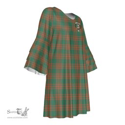 Scottish Menzies Green Ancient Clan Tartan Crest Womens Stacked Ruffle Sleeve Tartan Dress