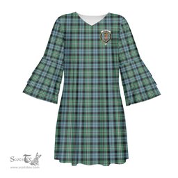 Scottish Melville Clan Tartan Crest Womens Stacked Ruffle Sleeve Tartan Dress