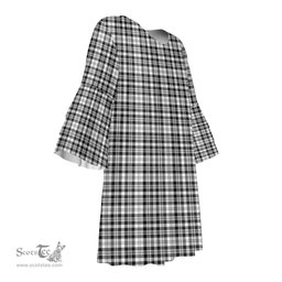 Scottish Scott Black White Modern Tartan Womens Stacked Ruffle Sleeve Tartan Dress