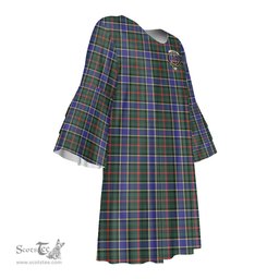 Scottish Ogilvie Hunting Modern Clan Tartan Crest Womens Stacked Ruffle Sleeve Tartan Dress