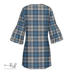 Scottish Napier Modern Clan Tartan Crest Womens Stacked Ruffle Sleeve Tartan Dress
