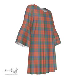 Scottish Robertson Ancient Tartan Womens Stacked Ruffle Sleeve Tartan Dress