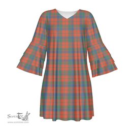 Scottish Robertson Ancient Tartan Womens Stacked Ruffle Sleeve Tartan Dress