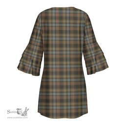 Scottish Stewart Hunting Weathered Clan Tartan Crest Womens Stacked Ruffle Sleeve Tartan Dress