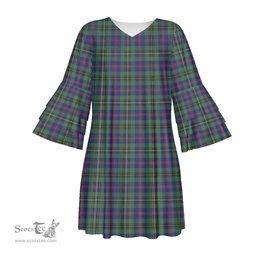 Scottish Wood Modern Tartan Womens Stacked Ruffle Sleeve Tartan Dress