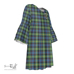 Scottish Watson Ancient Clan Tartan Crest Womens Stacked Ruffle Sleeve Tartan Dress