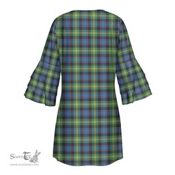 Scottish Watson Ancient Clan Tartan Crest Womens Stacked Ruffle Sleeve Tartan Dress