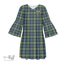 Scottish Watson Ancient Clan Tartan Crest Womens Stacked Ruffle Sleeve Tartan Dress