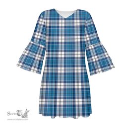 Scottish Strathclyde District Tartan Womens Stacked Ruffle Sleeve Tartan Dress