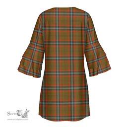 Scottish Seton Hunting Modern Tartan Womens Stacked Ruffle Sleeve Tartan Dress
