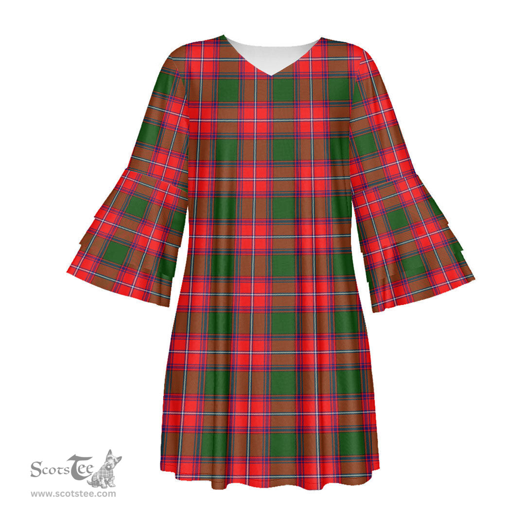 Scottish Rattray Modern Tartan Womens Stacked Ruffle Sleeve Tartan Dress