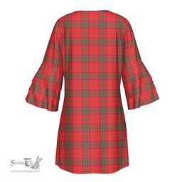 Scottish Ross Modern Tartan Womens Stacked Ruffle Sleeve Tartan Dress
