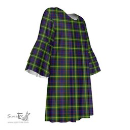 Scottish Watson Modern Tartan Womens Stacked Ruffle Sleeve Tartan Dress
