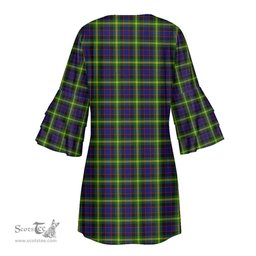 Scottish Watson Modern Tartan Womens Stacked Ruffle Sleeve Tartan Dress