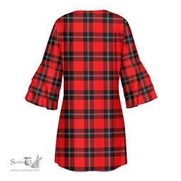 Scottish Ramsay Modern Clan Tartan Crest Womens Stacked Ruffle Sleeve Tartan Dress