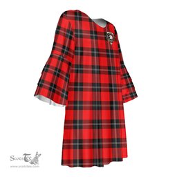 Scottish Ramsay Modern Clan Tartan Crest Womens Stacked Ruffle Sleeve Tartan Dress