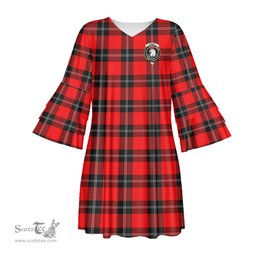 Scottish Ramsay Modern Clan Tartan Crest Womens Stacked Ruffle Sleeve Tartan Dress