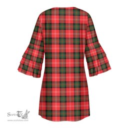 Scottish Nesbitt Modern Clan Tartan Crest Womens Stacked Ruffle Sleeve Tartan Dress
