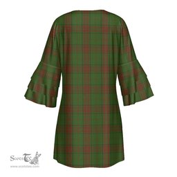 Scottish Maxwell Hunting Clan Tartan Crest Womens Stacked Ruffle Sleeve Tartan Dress