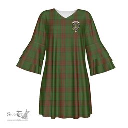 Scottish Maxwell Hunting Clan Tartan Crest Womens Stacked Ruffle Sleeve Tartan Dress