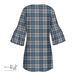 Scottish Napier Modern Tartan Womens Stacked Ruffle Sleeve Tartan Dress